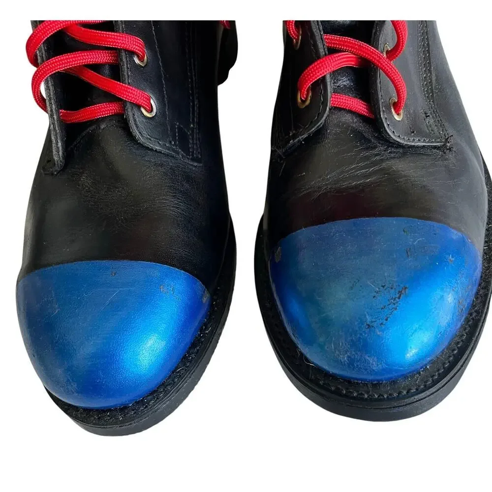 One of a kind Black Superman leather upcycled steel toe combat boots VTG Sz 9.5R